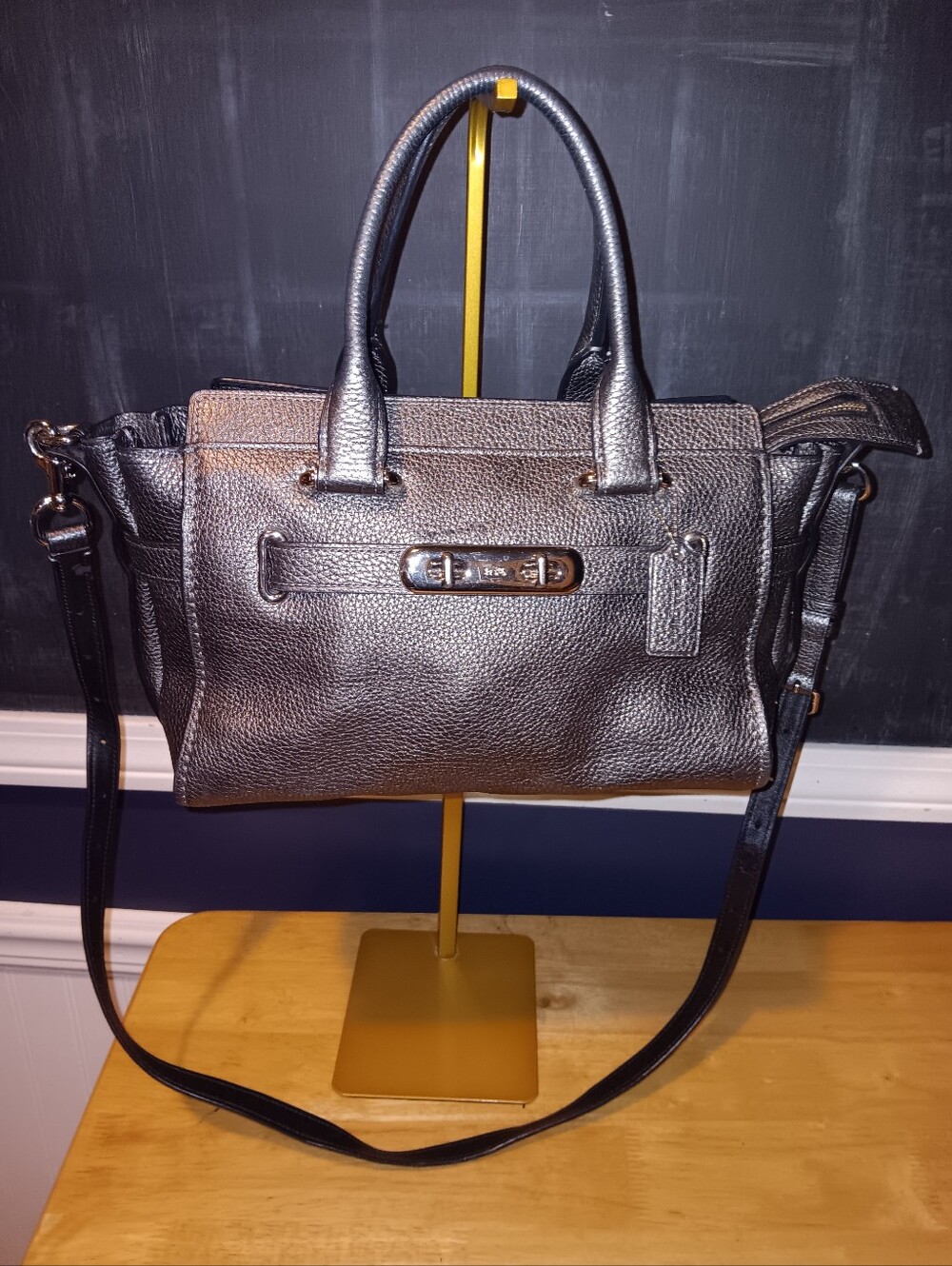 Coach Swagger 21 Carryall Metallic Pebble Leather Bag